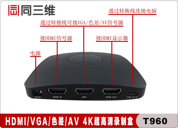 T960 4K超高清音视频录制盒 HDMI DVI VGA 采集盒卡