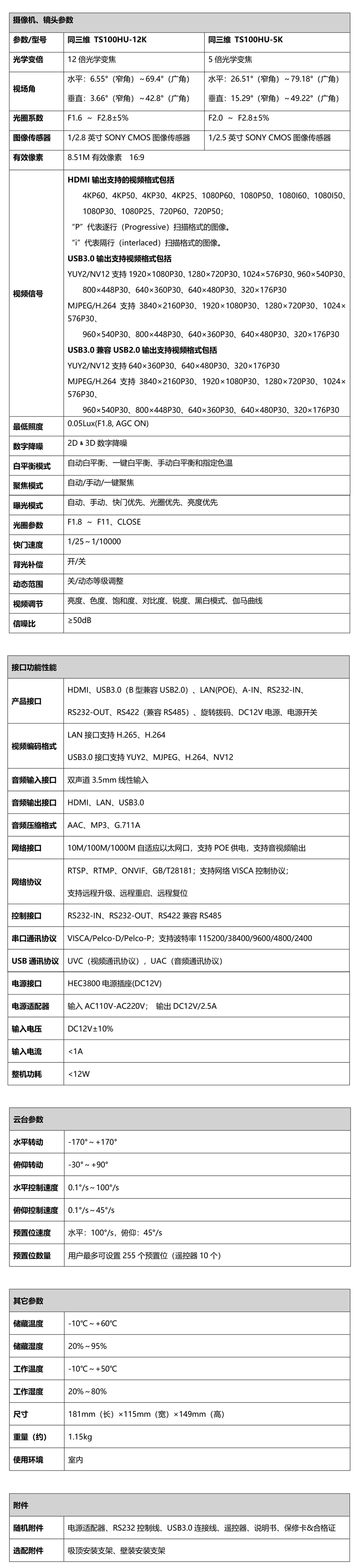 同三维TS100HU超高清4K会议摄像机