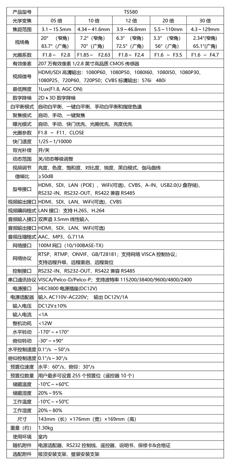 同三维TS580信息通讯类5~30倍光学变焦HDMI/SDI高清摄像机