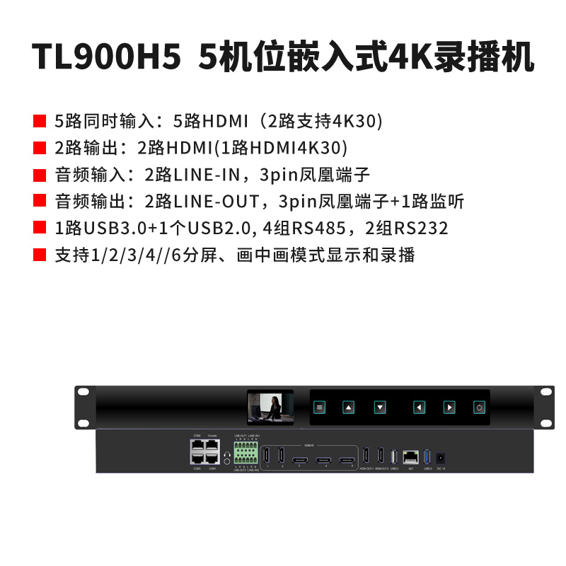 同三维TL900H5嵌入式5机位4K会议录播主机（1U机箱）