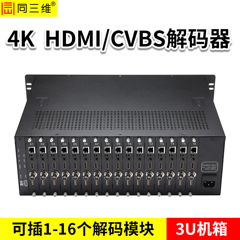 同三维T80004JEHA-3U/3U机箱机架式解码器HDMI+AV输出16个解码模块