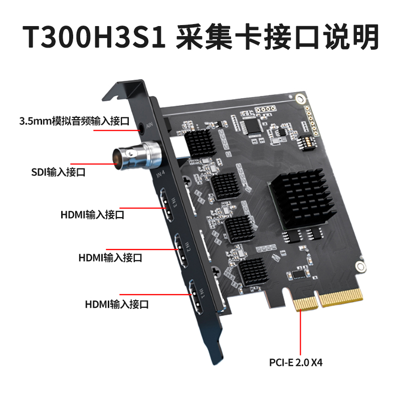 同三维T300H3S1三路路HDMI+1路SDI高清采集卡+1路LINE IN音频输入